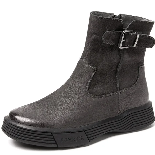 

Dropshipping Lady Cow Leather Boots Women Trendy Shoes British style Footwear Women's Winter Botas Mujer