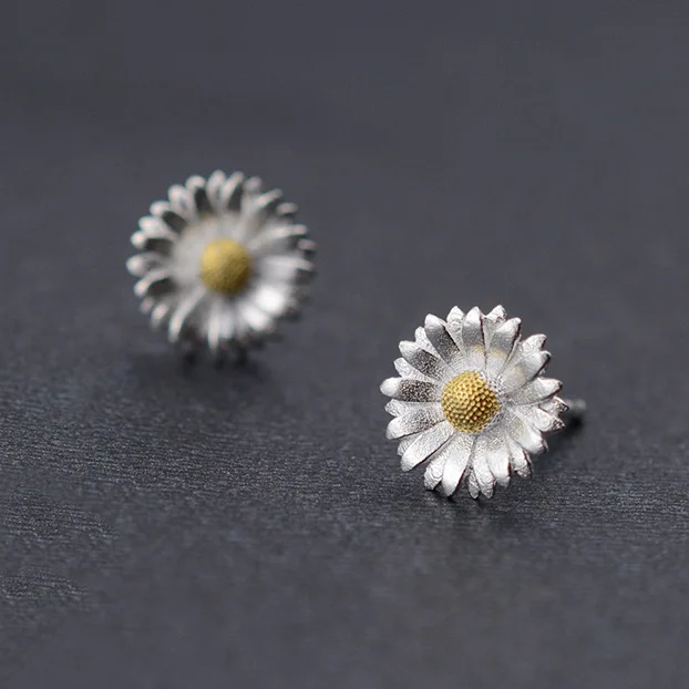2022 New Collection 925 Sterling Silver Sunflower Ear Studs Korean Accessories Versatile & Simple Design for Girls