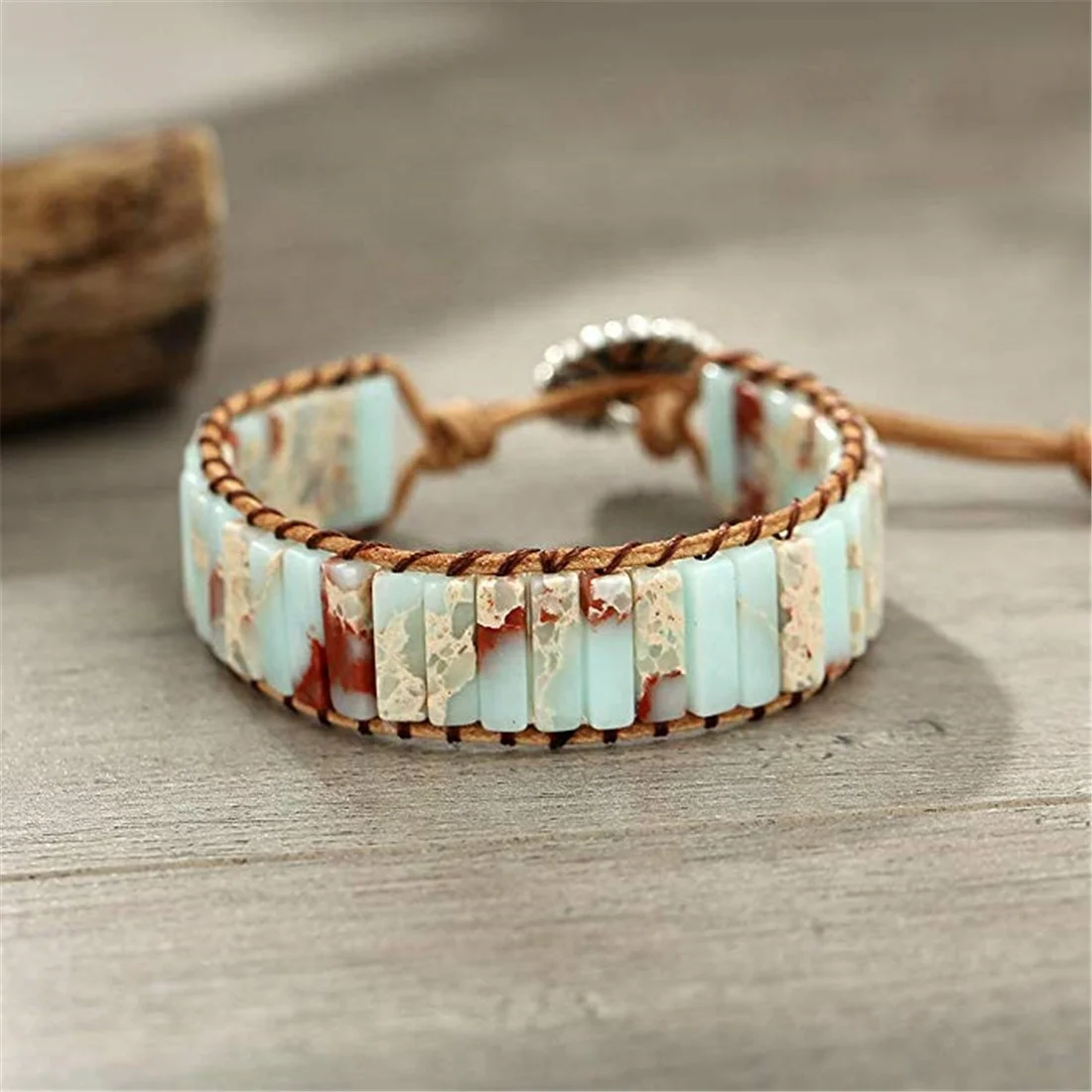 

Women Natural Stones Leather Wrap Handmade Friendship Bracelets Bohemian Jewelry Drop Shipping