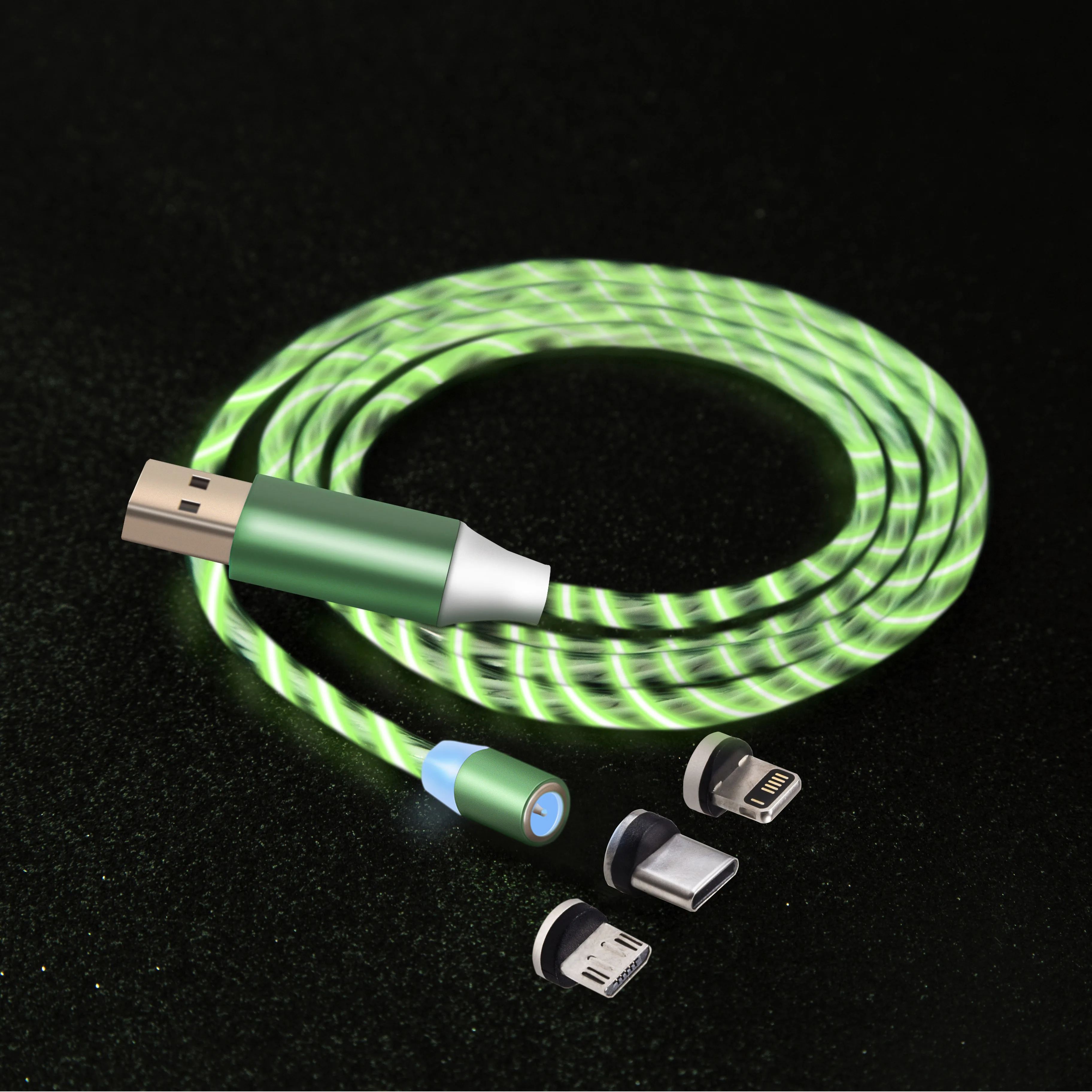 
Flowing Light LED Micro IOS Type c USB Charger Data Cable Mobile Phones Led Magnetic Charging Cable 