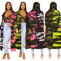 

New Arrivals Fashion Women Casual Turn-down Collar Front Button Pockets Long Sleeve Camouflage Printed Patchwork Cardigan Coat