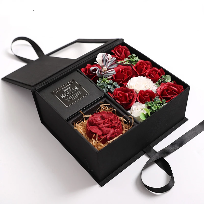 

Valentine's Day gift with handmade preserved soap rose bouquet gift box