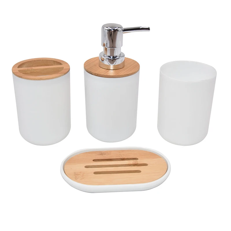 

Luxury Bathroom Bamboo Accessories Set 4 piece Bamboo Decoration With toothbrush holder sets