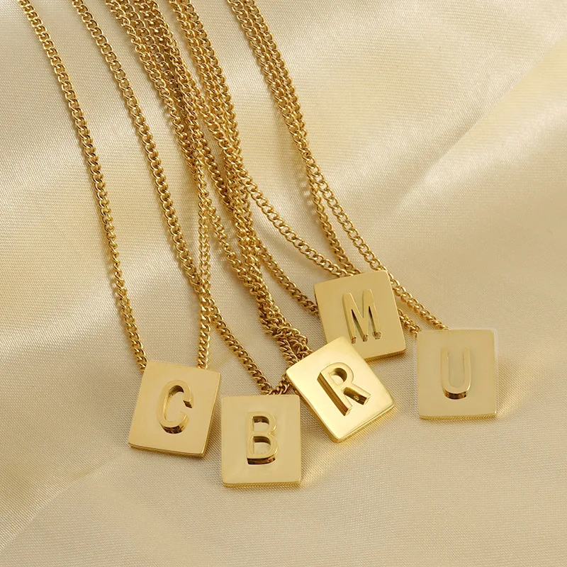 

2023 New Style Geometric Embossc Initial Pendant Necklace 18K Gold Plated Waterproof Meaningful Necklace for Women Daily Jewelry