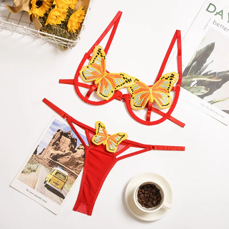 

New Arrival Sexy Open Bra Women Sexy Butterfly lingerie Set, Black