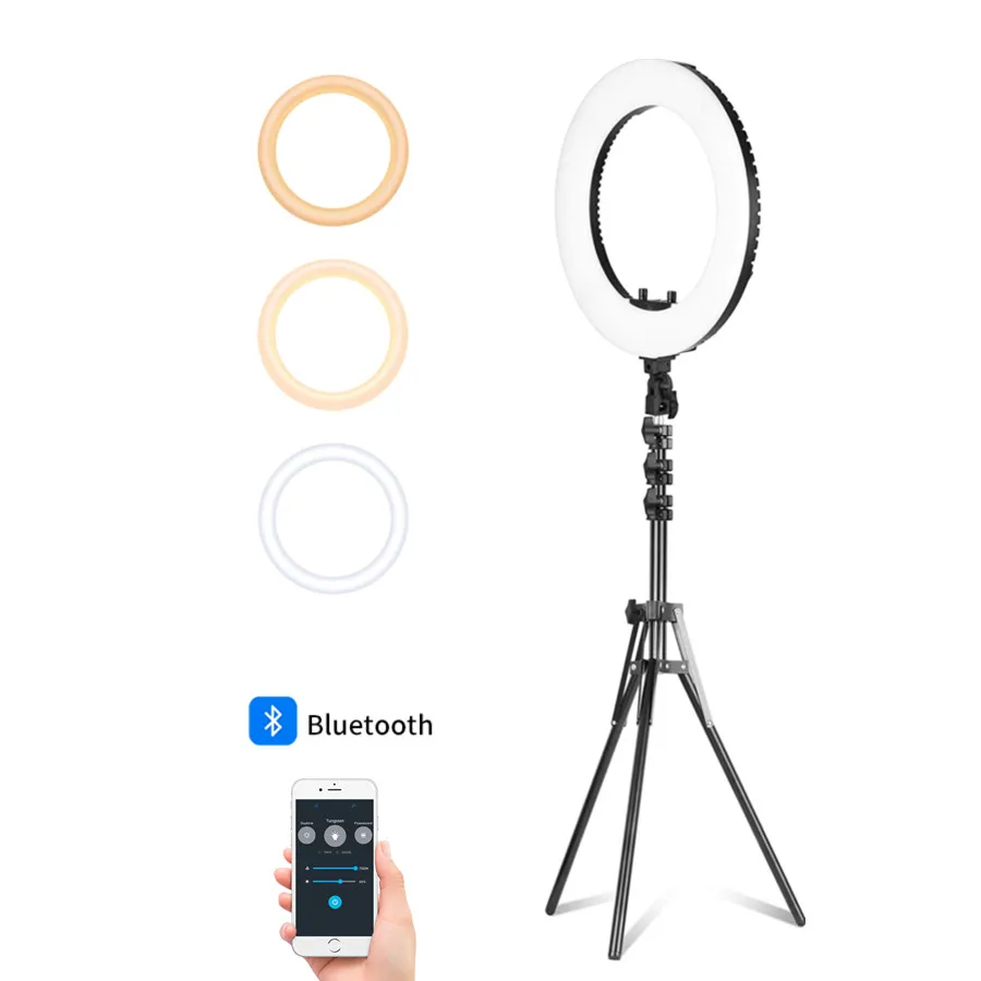 

Ring Light 18 Inch 19" LED Ring Light Kit With 200CM External Tripod For Makeup YouTube Vlog Video Shooting With Carrying Bag, Black