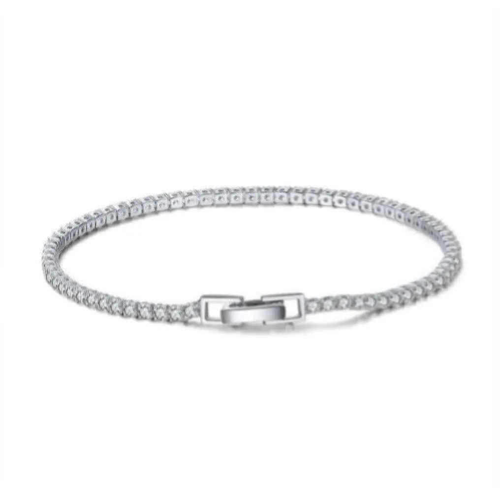 

2021 Hot Selling Adjustable Silver Plated Cubic Zircon Round Cut Charm 2/3/4mm Women Men 925 Sterling Silver Tennis Bracelets