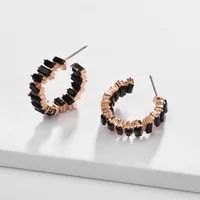 

Luxury Geometric 25mm Black CZ circle earrings baguette hoop earrings for women