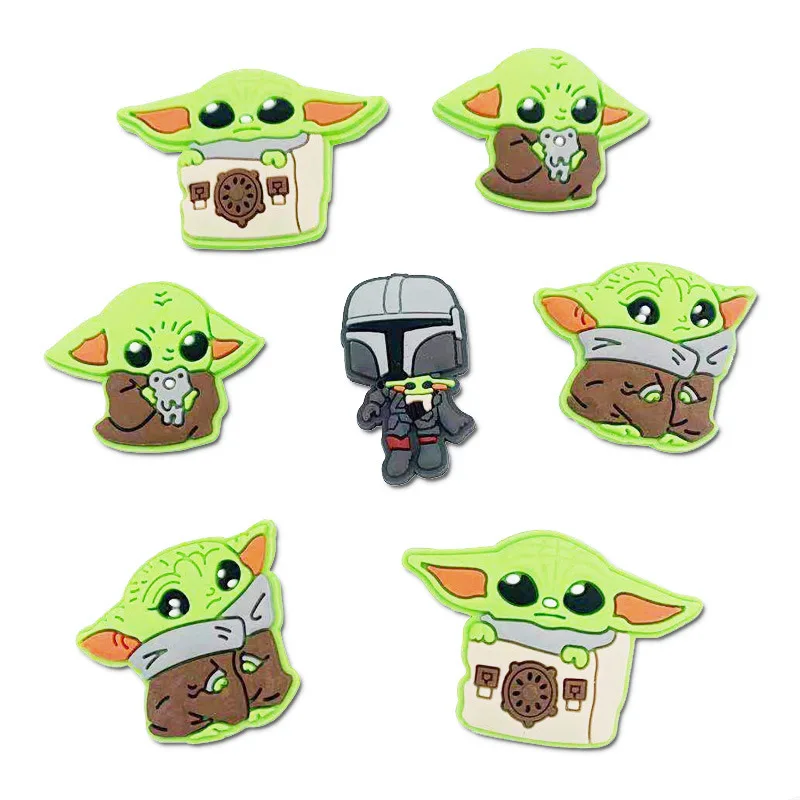 

Amazon Hotsale Anime Grogu Baby Yoda Shoes Charms Accessories Customed PVC Cartoon Shoe charms for Kids Gifts