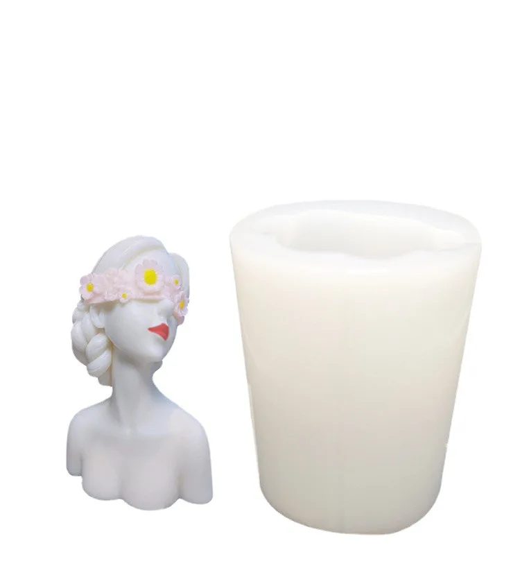 

016 Creative DIY closed eyes girl portrait blindfolded head sculpture scented candle plaster home decoration silicone mold, Transparent