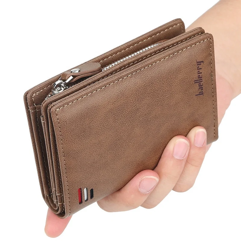 

Baellerry Men Short Wallets Fashion Coin Purse Multi-card Buckle Money Clip Baellerry Crazy Horse Pu Leather Wallet For Men