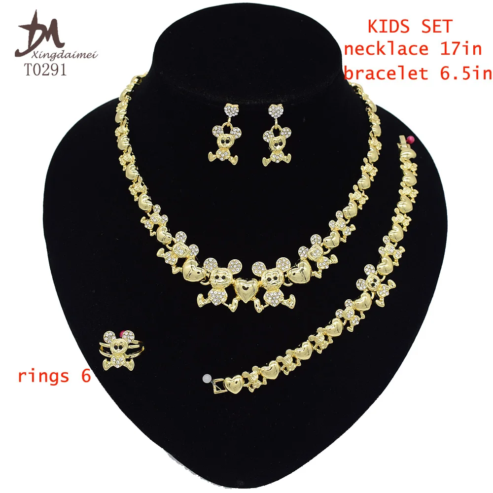 

T0291 Wholesale 18K gold plated cute Double Mickey jewelry set children's jewelry set