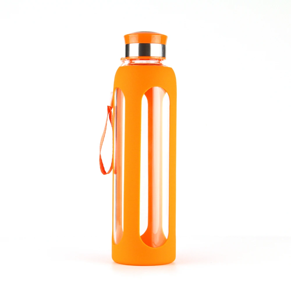 

High quality 20oz single wall outdoor high borosilicate glass water drinking bottle lid with rope, Can be customized