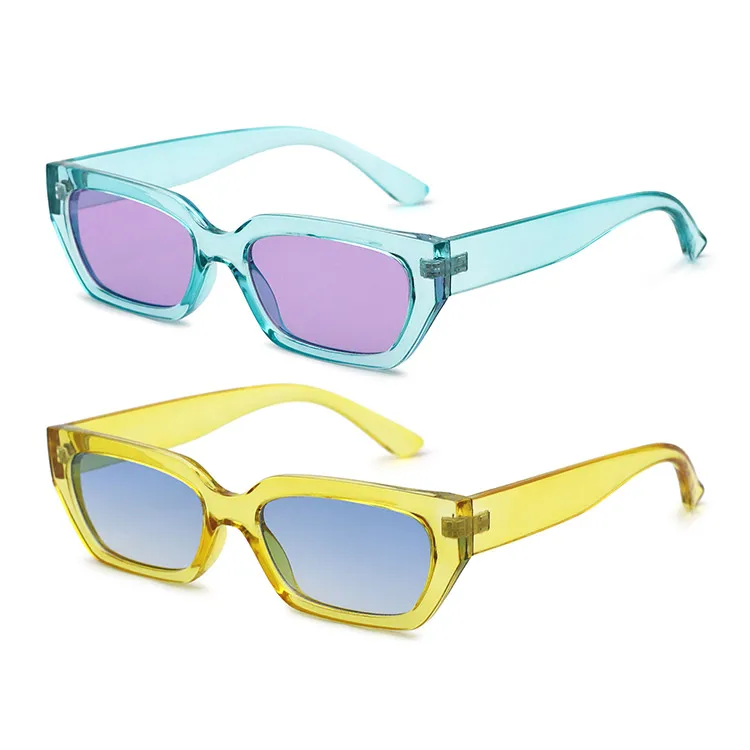 

VIFF HP19943 High Fashion Sunglass Rectangle Vintage Transparent Rectangle Frame Women Clear Sunglasses with Purple Blue Lens