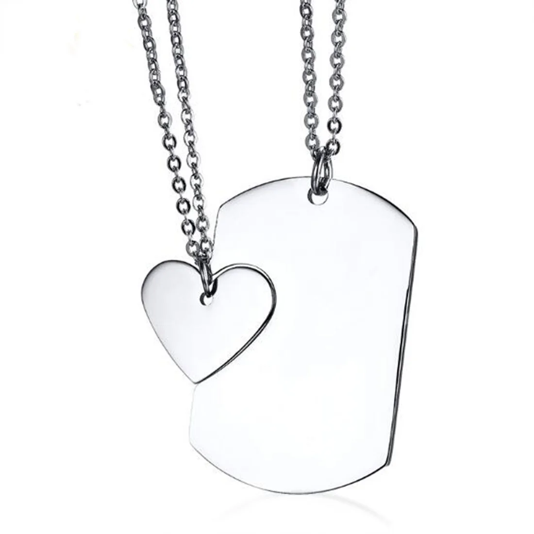 

NLJSF00084 High Polished Lovers Heart Dog Tag Surgical Steel Matching Pendant Necklace