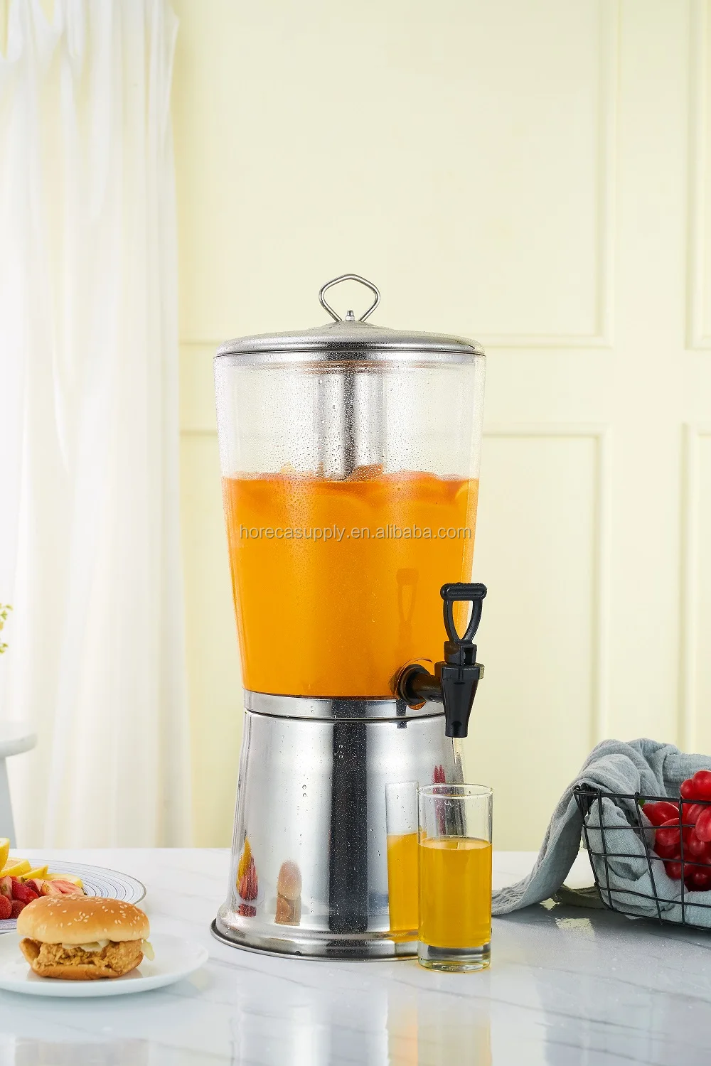 party glass juicer round drink dispenser with ice bucket stand