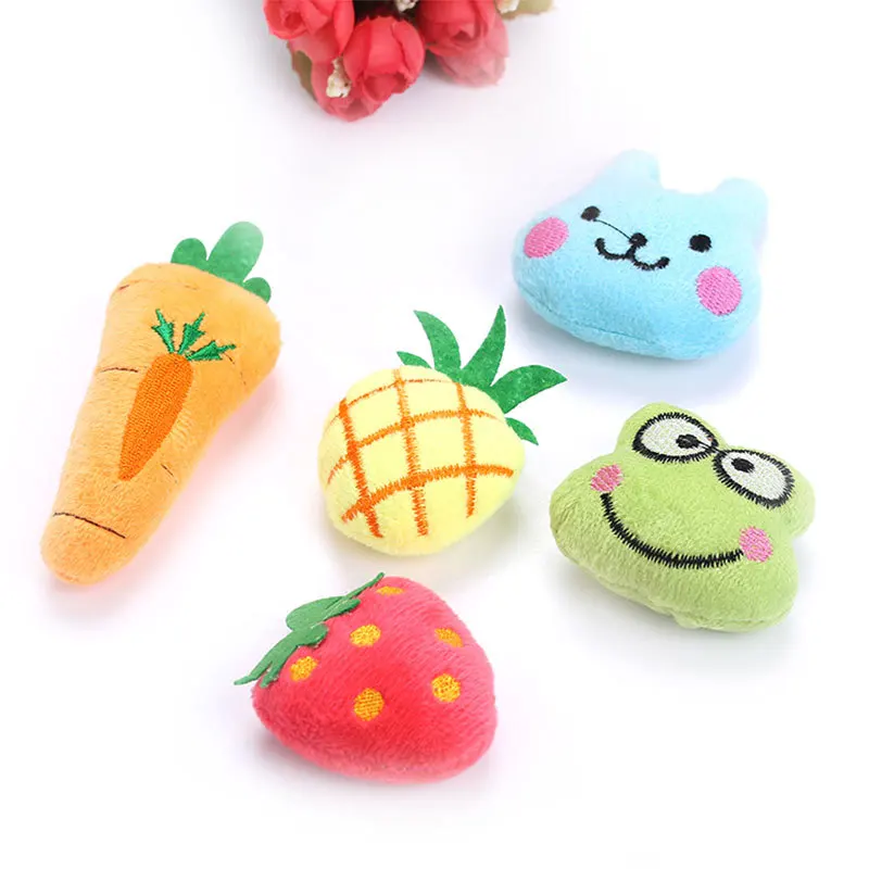 

Small Animals Cat Plush Pet Toy Set Dog Chew Toys Fruits Pet Product Supplies, Blue,pink,red,yellow