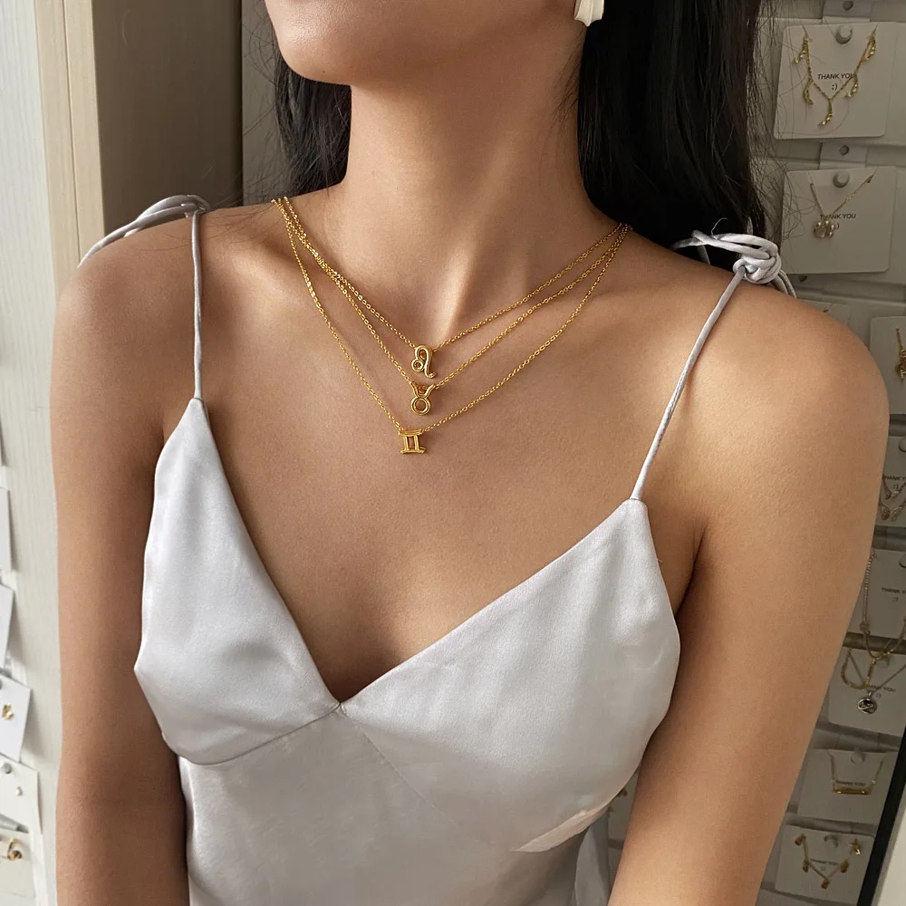 

Dylam Custom women zodiac necklace with thick chain curb Constellation rope chain gold plated Gemini zodiac horoscope necklace, Silver/gold