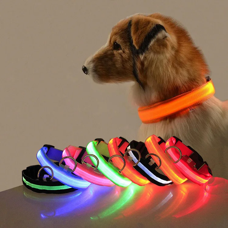 

LED Dog Collar Luminous Nylon Glowing Dog Collar Light Night Safety Perro Luz Luminoso Bright Pets Dog Collar Electronic, 8colors