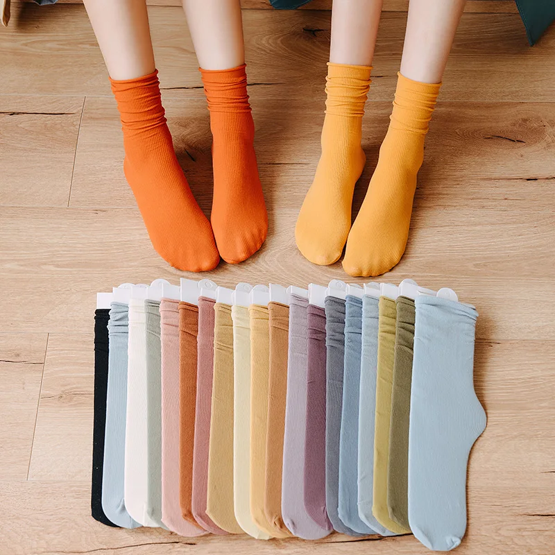 

Summer Thin Women Tube Socks Solid Color Velvet Ice Silk Pile All Match Comfortable Macaron Candy Color Socks, 20 colors