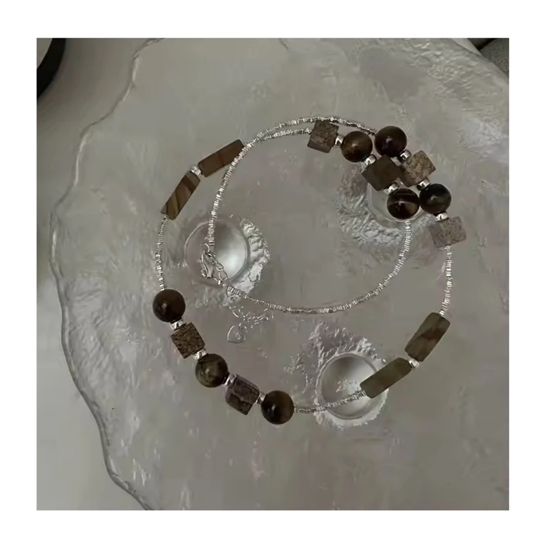 Luxury INS 925 Sterling Silver Natural Stone Broken Silver Beads Beaded Necklaces for Women Fine Jewelry