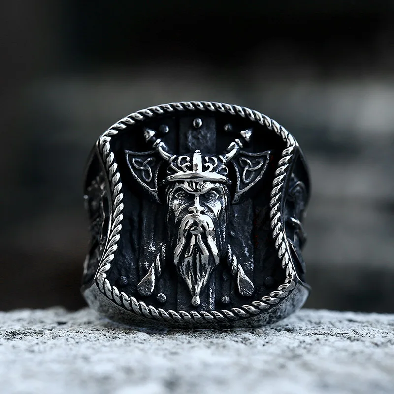 

SS8-964R New Creative Design Stainless Steel Viking Warrior Double Axes Ring For Men Fashion Jewelry Wholesale