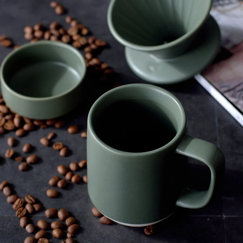 

Matte Ceramic Filter Cup Dripper V60 Coffee Set With Coffee Cup And Cup Stand, Green color