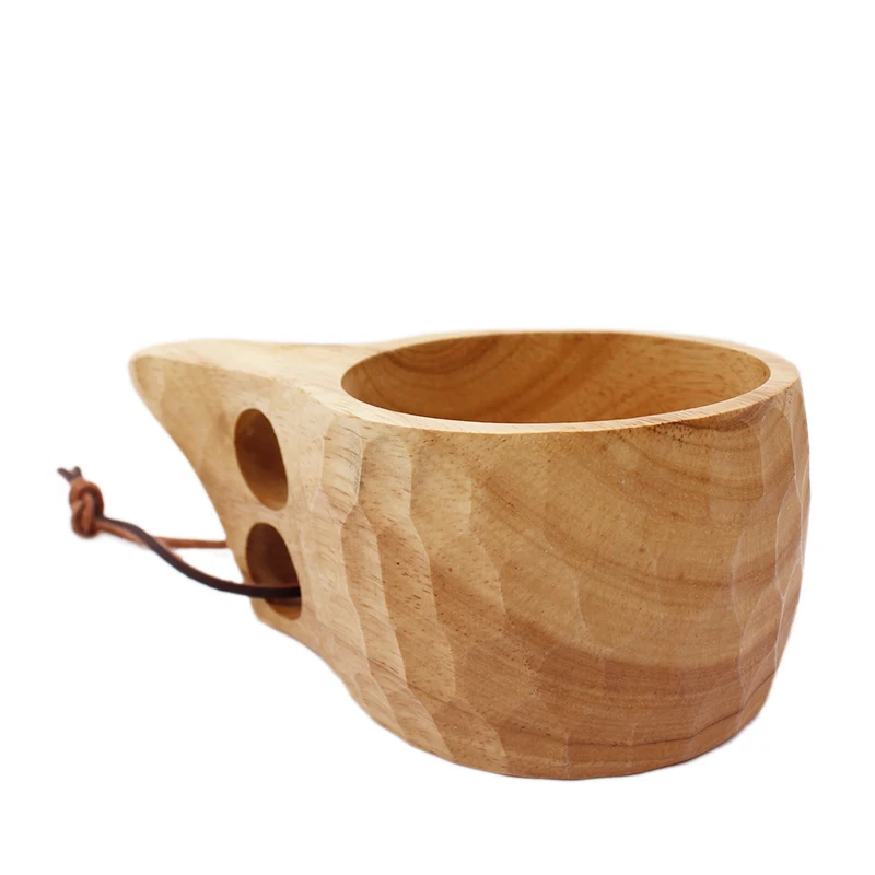 

European Camping Equipment Teacup Nordic Style Wood Travel Mug with Grips 2 Hole