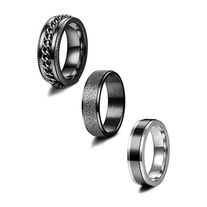 

Wholesale 2021 Wide Wedding Pormise Band Ring Stainless Steel Fidget Band Rings for Women Mens, Black