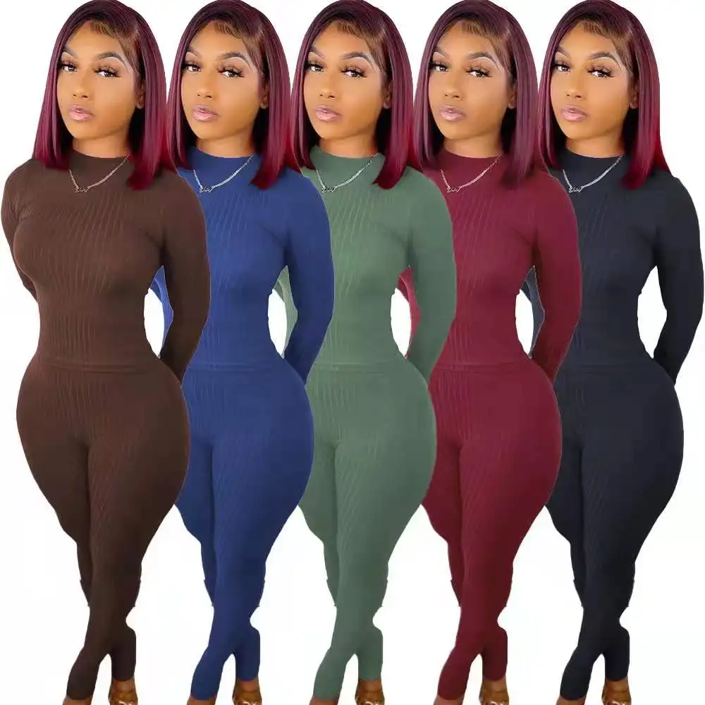 

Wholesale Women Clothing Solid Color Slim Fit Two Piece Pants Set High Quality Fall Outfit Women's Suits