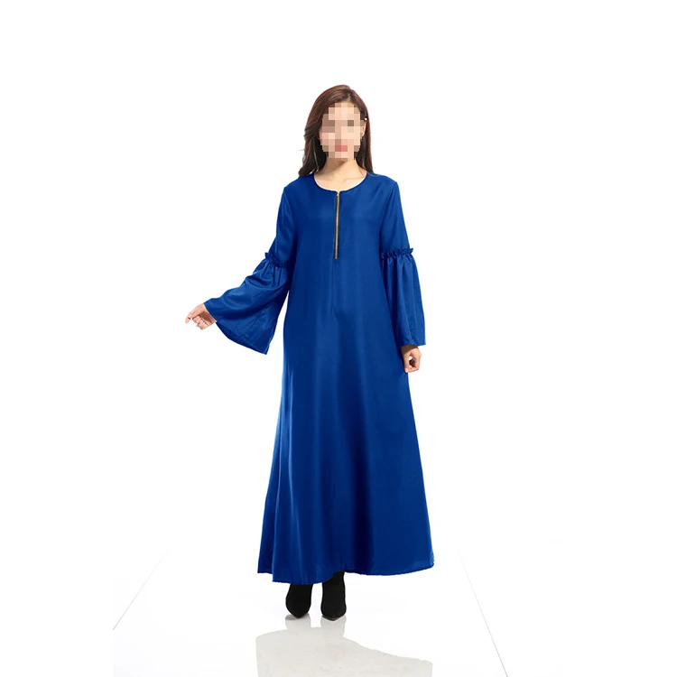 

Modest Muslimah Styling Extra Wide Solid Color Women Blue Dresses For Muslim Dress