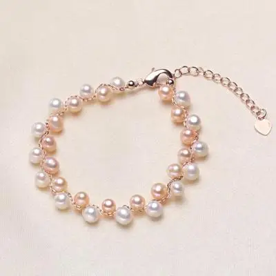 

High Quality Link Chain Pearl Bracelet Adjustable Mix Color Round Freshwater Pearl Beads Bracelet for Women Gift