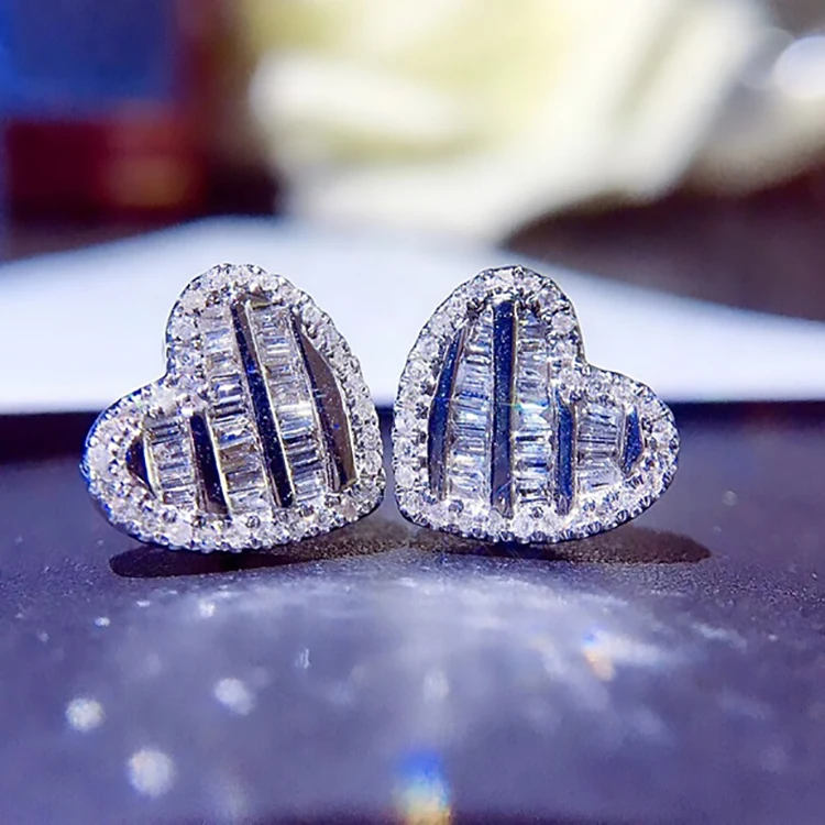 

Huitan Wholesale Hot Lovely Heart Stud Earrings Beautiful Shiny Zircon Full Filled Lady Sweet Heart Earrings Women