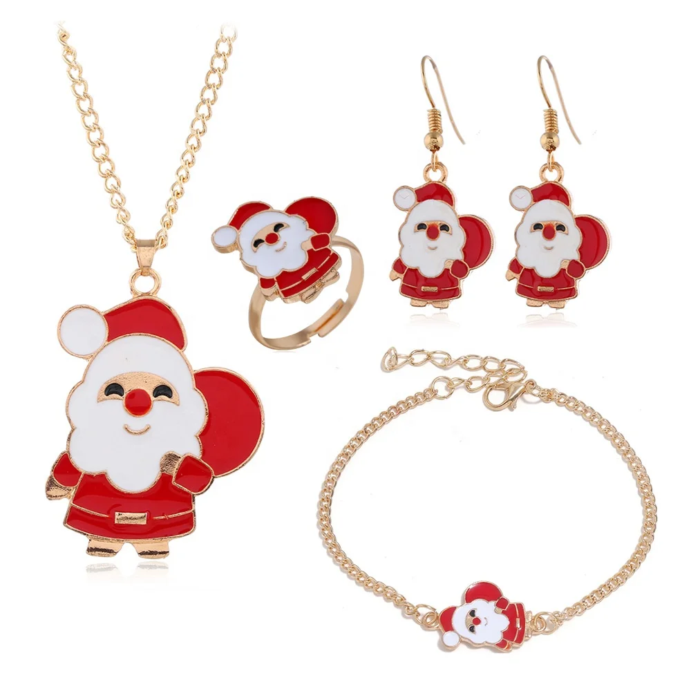 

Oil Drill Christmas Gift Santa Clau Pendant Jewellery Alloy Jewelry Set