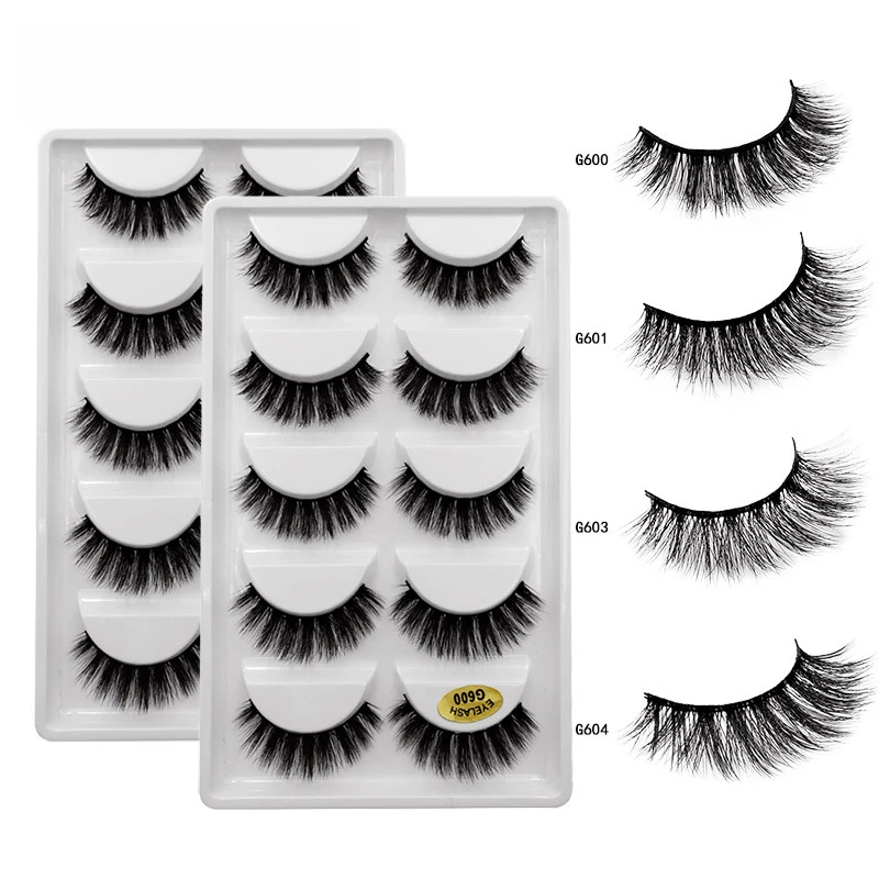 

5 Pair 3D Mink Natural False Eyelashes Wispies Fluffy Lashes Long Makeup Extension Reusble Handmade Dramatic Volume Lashes, Black color 3d false eyelashes