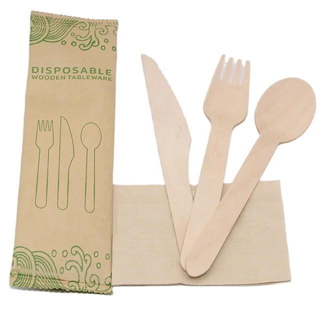 

2023 Hot Selling 160mm Biodegradable Disposable Eco Friendly Wooden Tableware Flatware Knife Fork Spoon Travel Cutlery Set