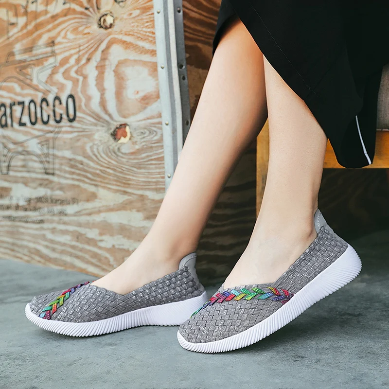 

Summer Women's Breathable Walking Running Sport Women Woven Shoes Anti Slip Handmade Weave Light Flats Mother Gift Shoe Big Size