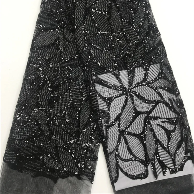 

High Quality African Sequins Tulle Embroidered Mesh Lace Fabric for Women Wholesale, Muti-color