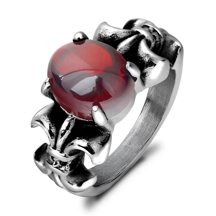 

Fashionable Men's Personality Titanium Steel Ring Retro Pomegranate Red Rose Gem Couple Ring Fashion Ring Jewelry Wholesale