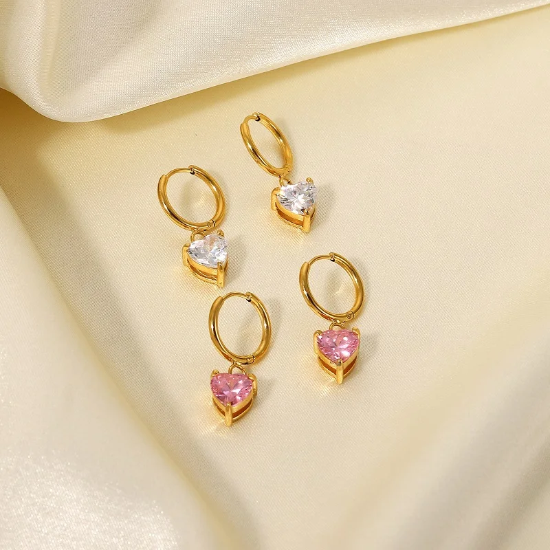 

New Arrival 18k Pvd Gold Plated Heart Zircon Earrings Jewelry Stainless Steel Heart Cubic Zirconia Huggie Earring For Women