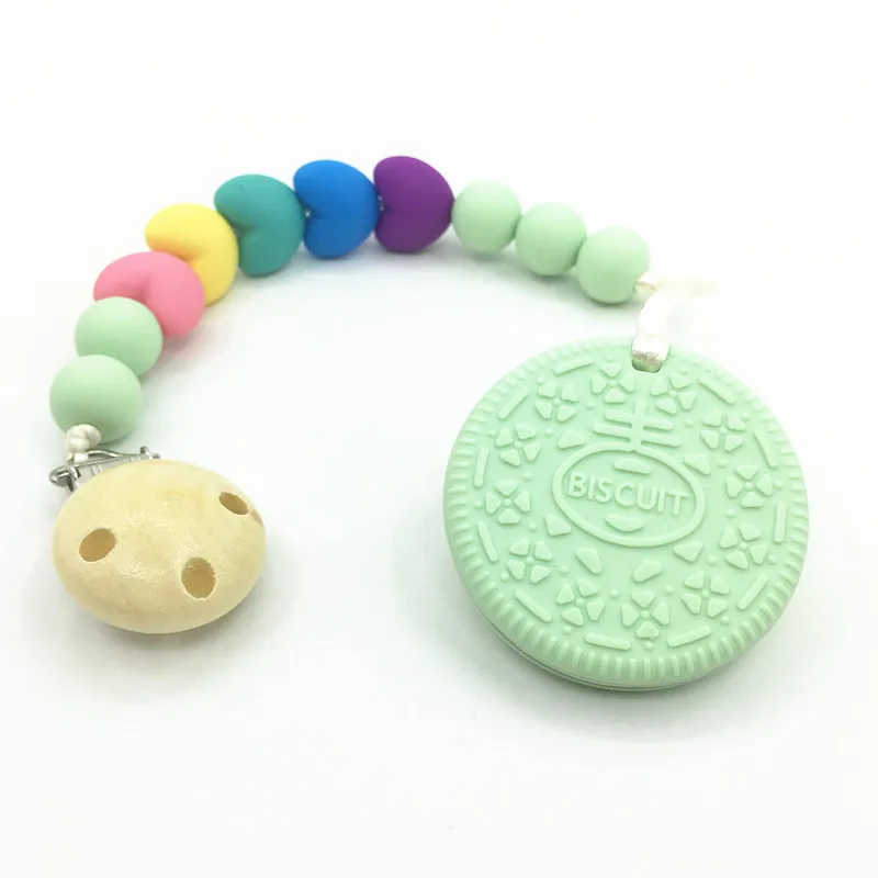 

2020 biscuit shape BPA Free Silicone teethers Baby Pacifier Clip holder, 9 colors available