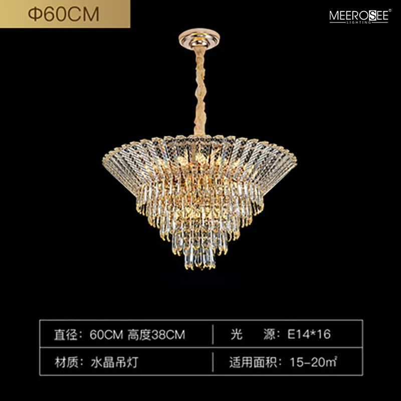 MEEROSEE Crystal Pendant Light Round Shape Living Room Light Crystal Hanging Light for Home MD92899