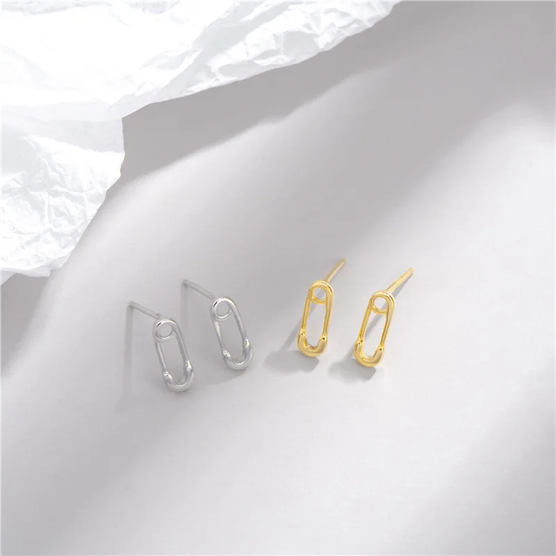 

925 Pure Silver Geometric Paperclip Stud Earrings Minimalist 18K Gold Plated Pin Clip Stud Earrings