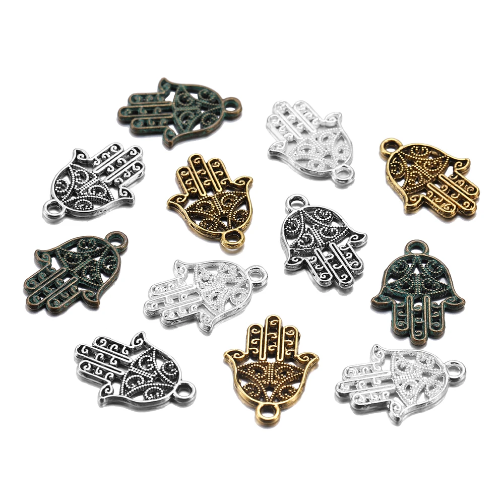 

20pcs/lot  Classic Antique Silver Bronze Hand Fatima Charms Bracelet Pendants For DIY Necklace Jewelry Making Supplies, As picture