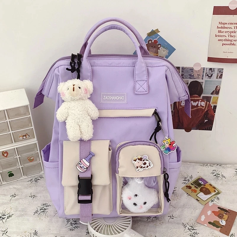

2021 Wholesale Kawaii Women's School Backpack Cute Bear Travel Nylon Zipper Large Capacity School Bags For Girls, Customized color