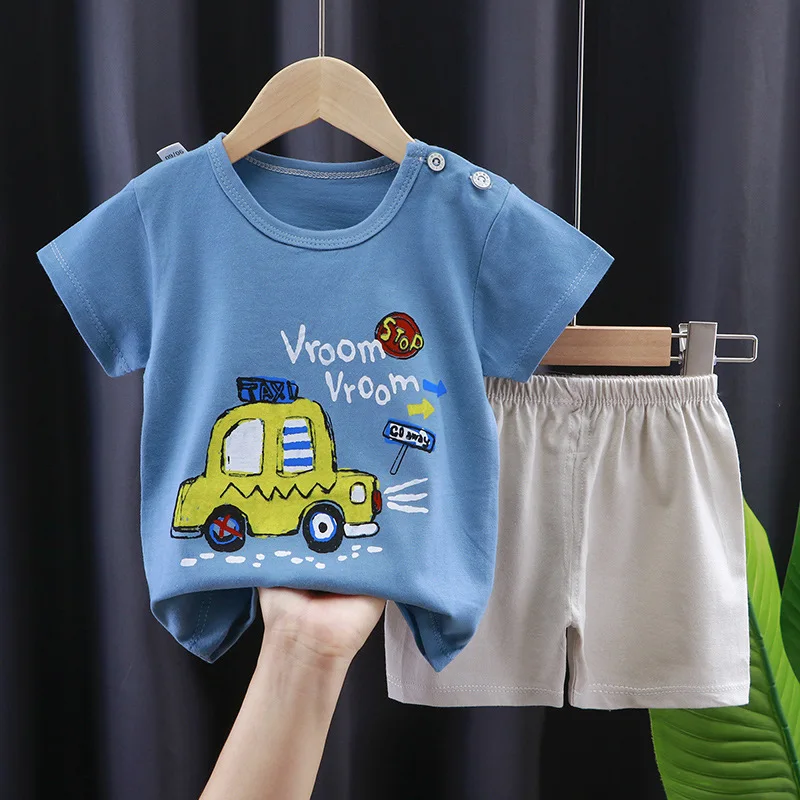 

Children's t-shirt short-sleeved summer boys' cotton suit women's treasure summer shorts clothes
