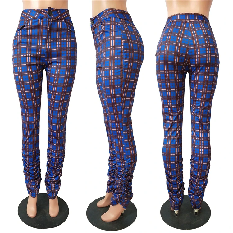 red plaid stacked pants