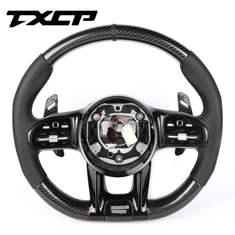 

Steering Wheel Carbon Fiber Fit for Benz C43 GLC63 E53 CLS53 A220 S560 GLE63 W205 W206 W204 Custom Carton PU Durable Auto Part