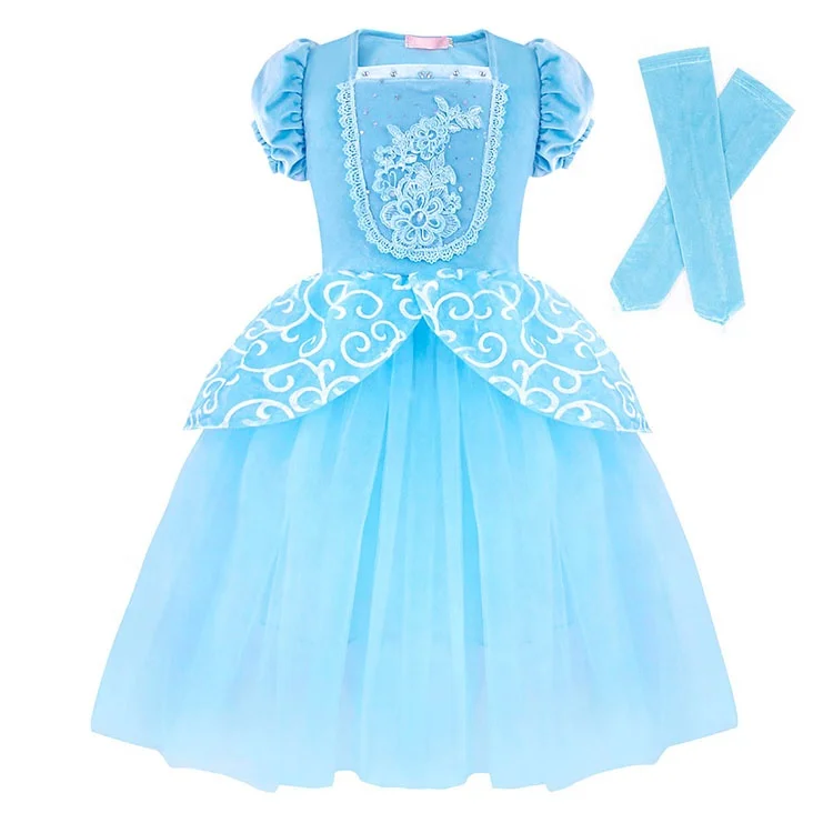 

Cinderella Costume for Girls Kids Clothing Dress Princess Dress up Pretend Play Clothes Cosplay Fancy Party Dresses with Mitten