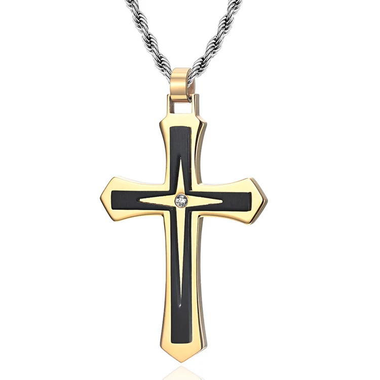 

Y185 Wholesale Collier En Acier Inoxydable 316L PVD 18k Gold Plated CZ Inlaid Gold Cross Men Necklace Fine Jewelry Necklaces